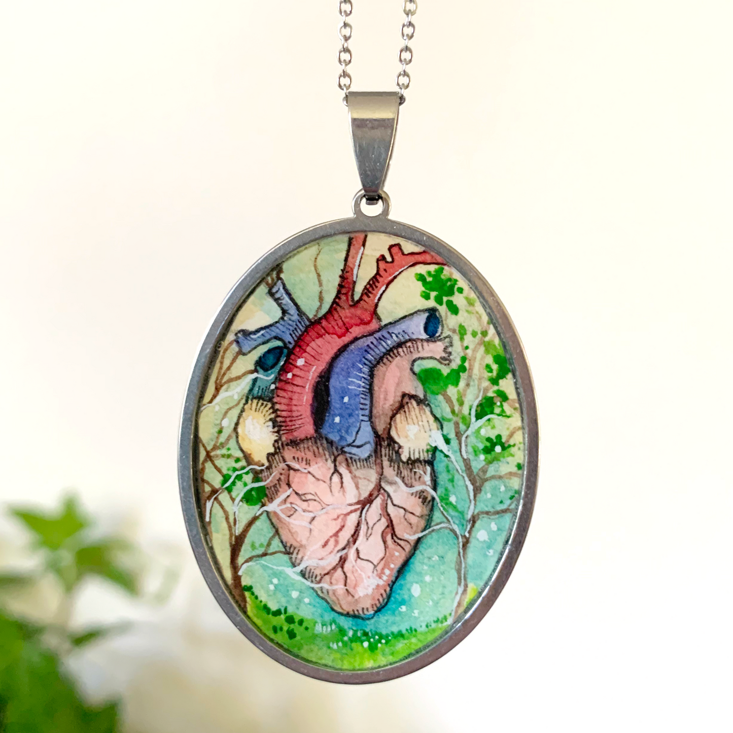 Flourishing Heart // Hand-painted Watercolor Pendant