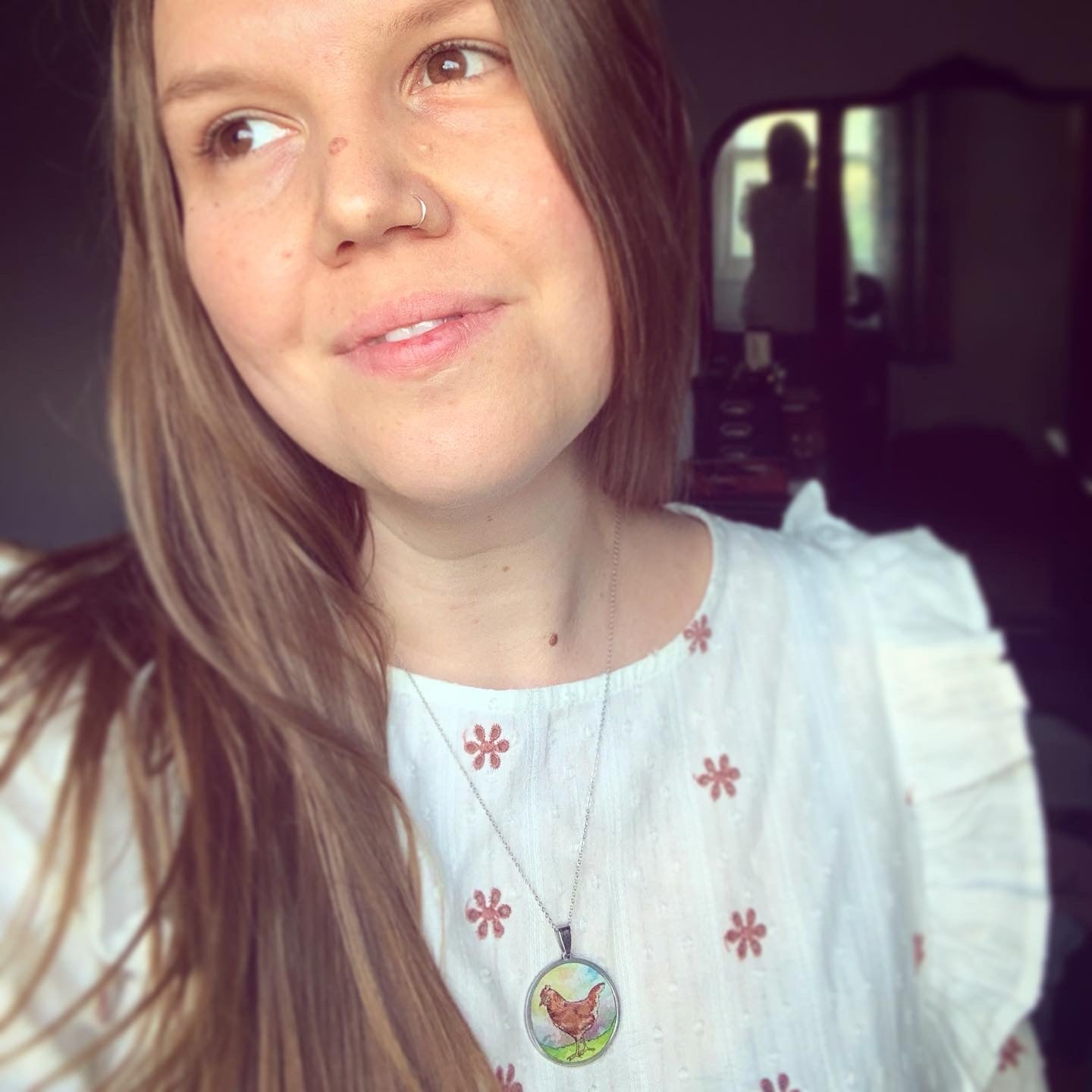 Red Hen // Hand-painted Watercolor Pendant