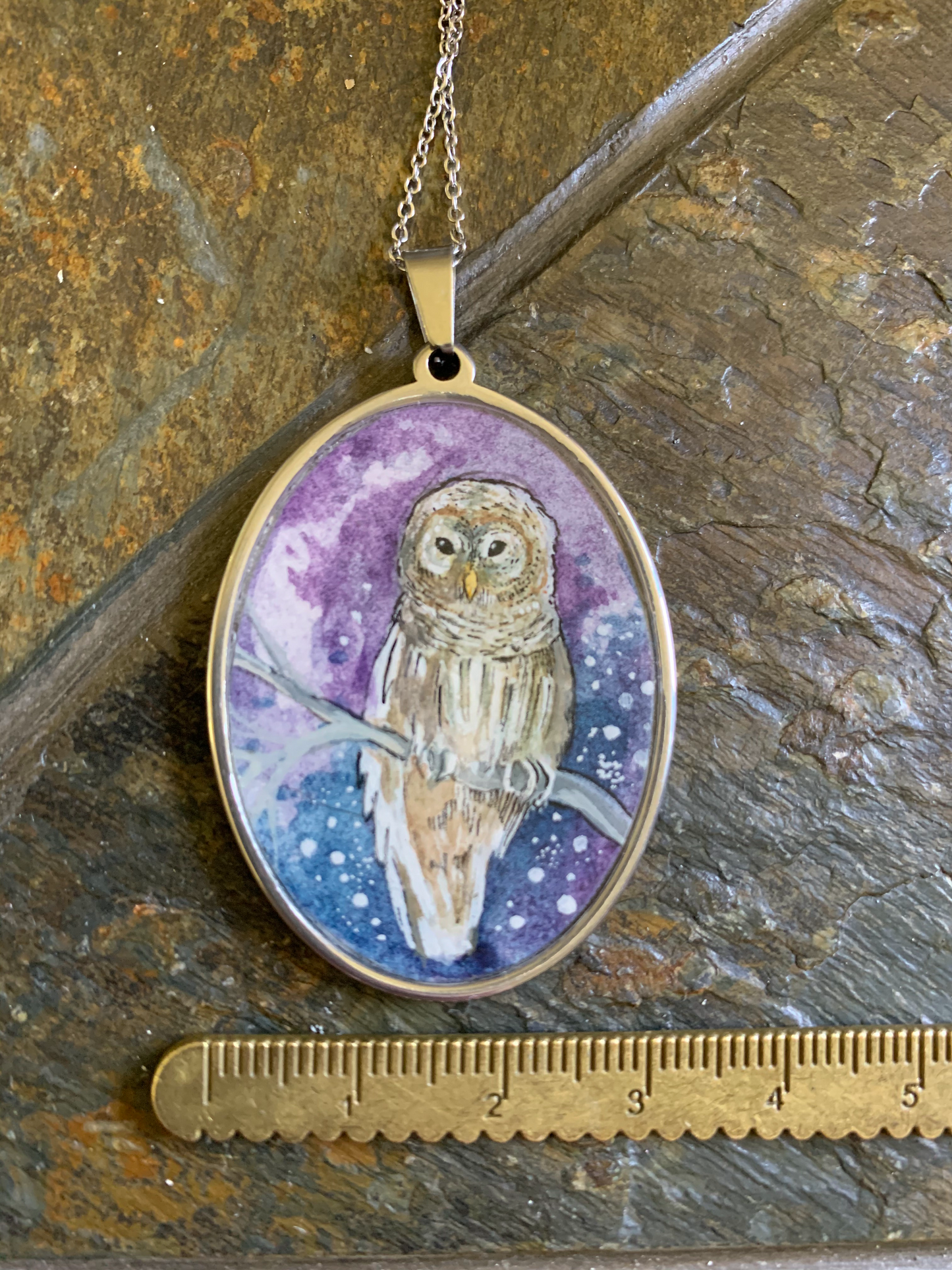 Barred Owl // Hand-painted Watercolor Pendant