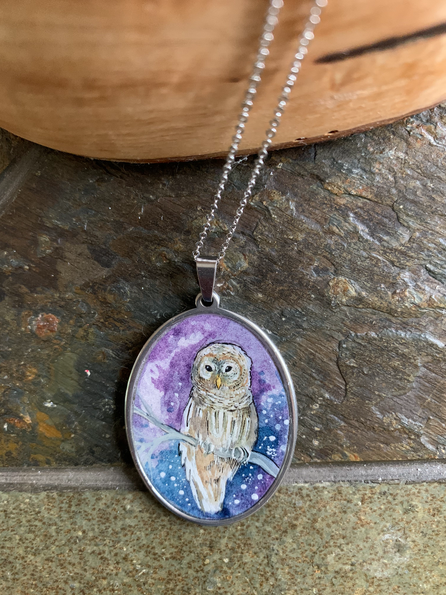 Barred Owl // Hand-painted Watercolor Pendant