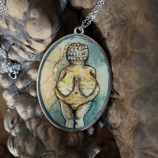 Woman of Willendorf // Hand-painted Watercolor Pendant