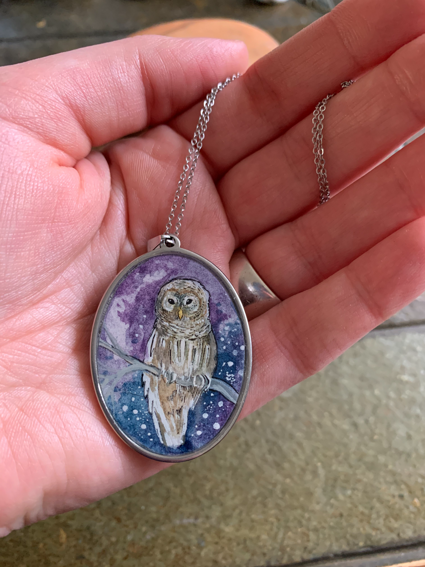 Barred Owl // Hand-painted Watercolor Pendant