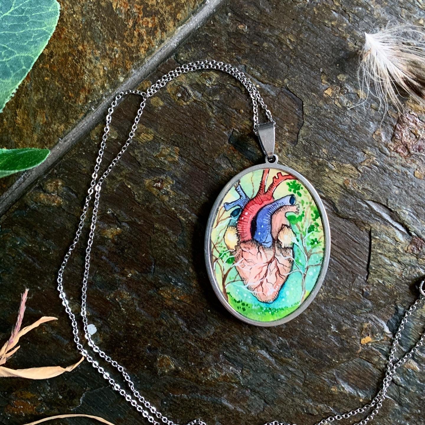 Flourishing Heart // Hand-painted Watercolor Pendant