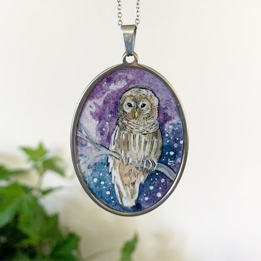 Barred Owl // Hand-painted Watercolor Pendant