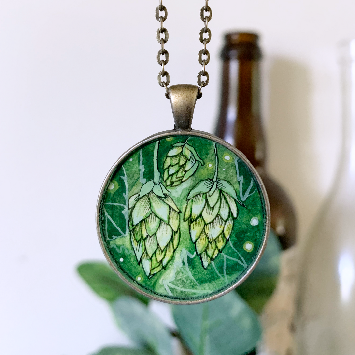 Hops // Hand-painted Watercolor Pendant