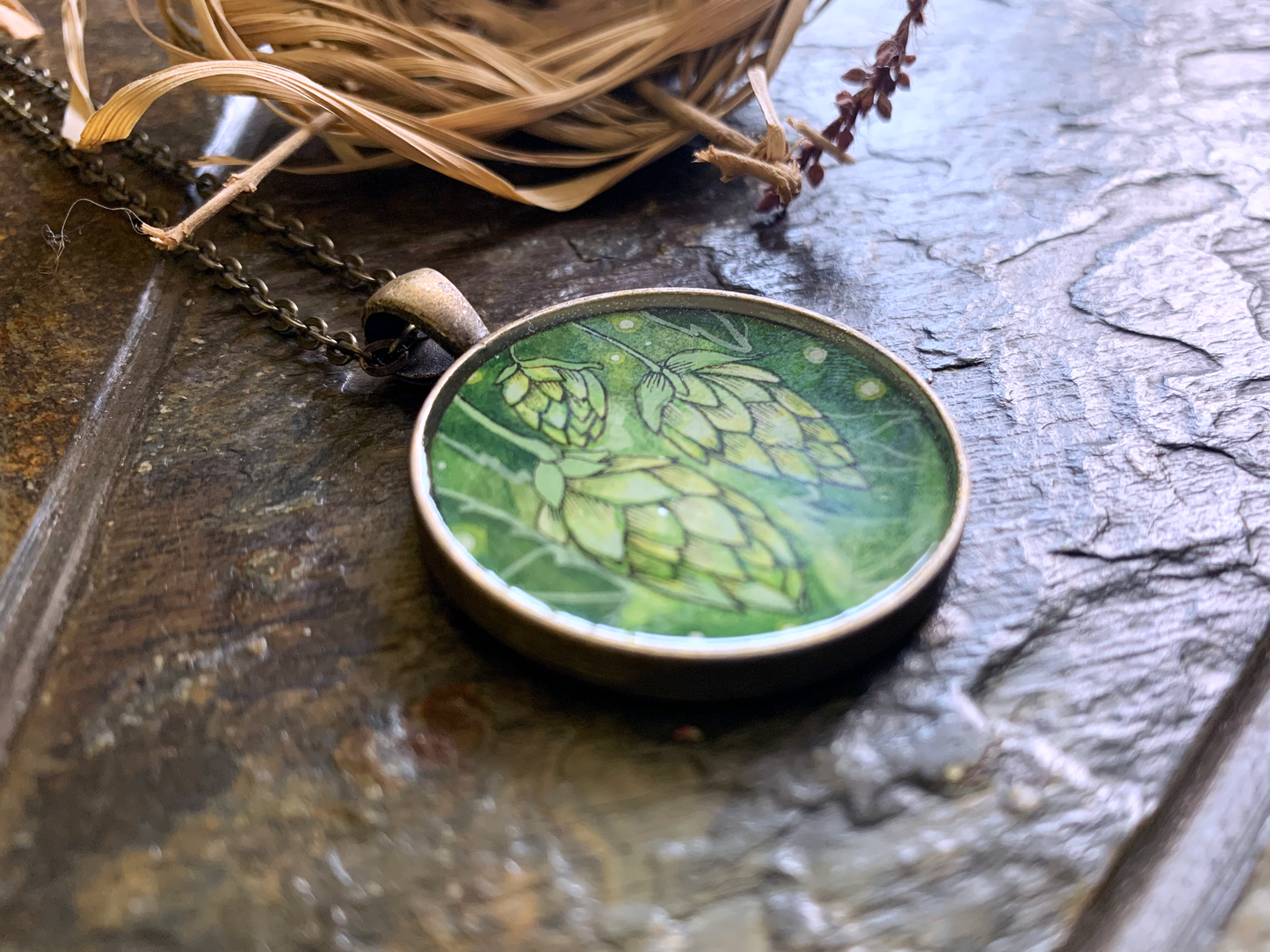 Hops // Hand-painted Watercolor Pendant