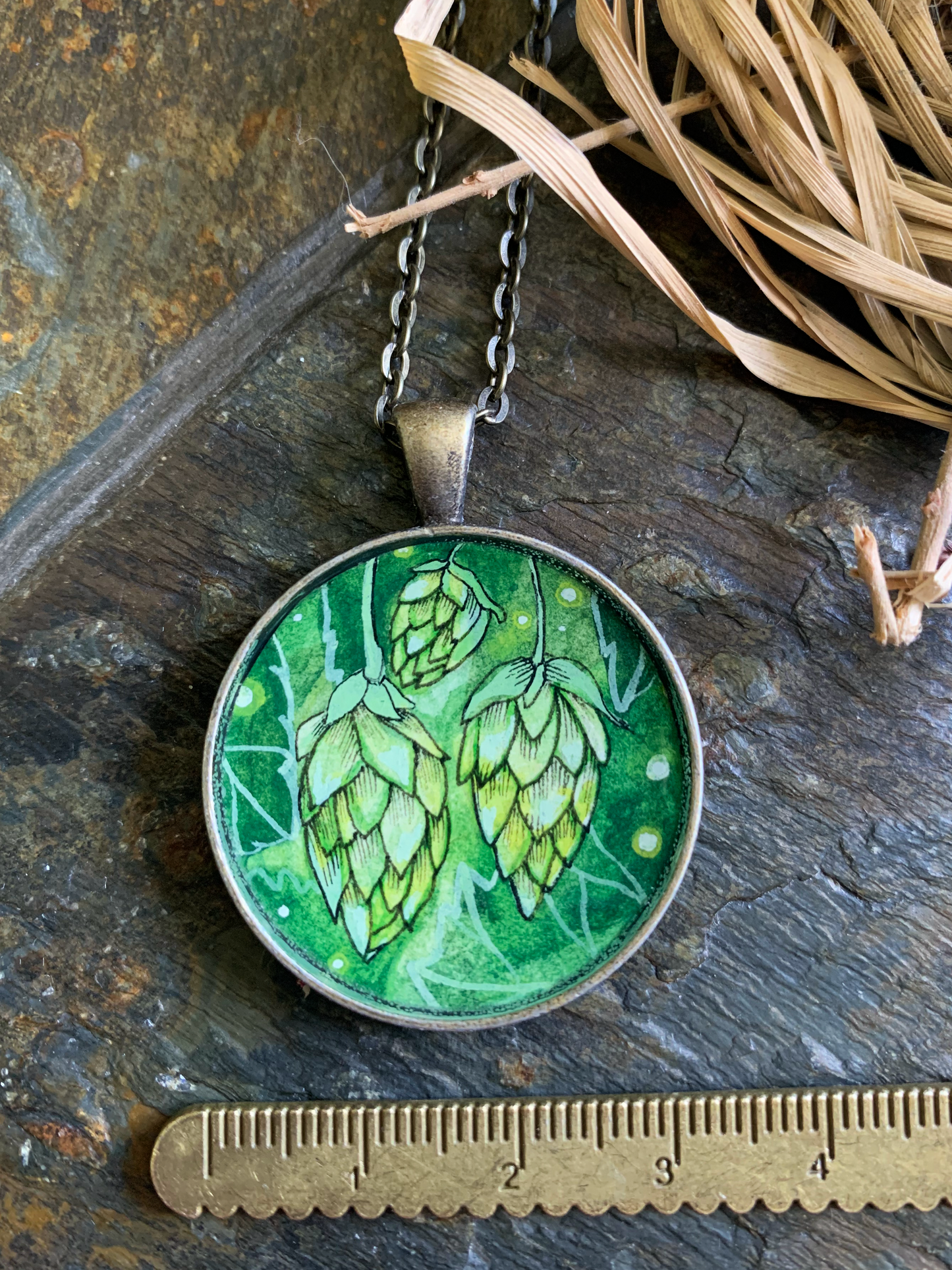 Hops // Hand-painted Watercolor Pendant