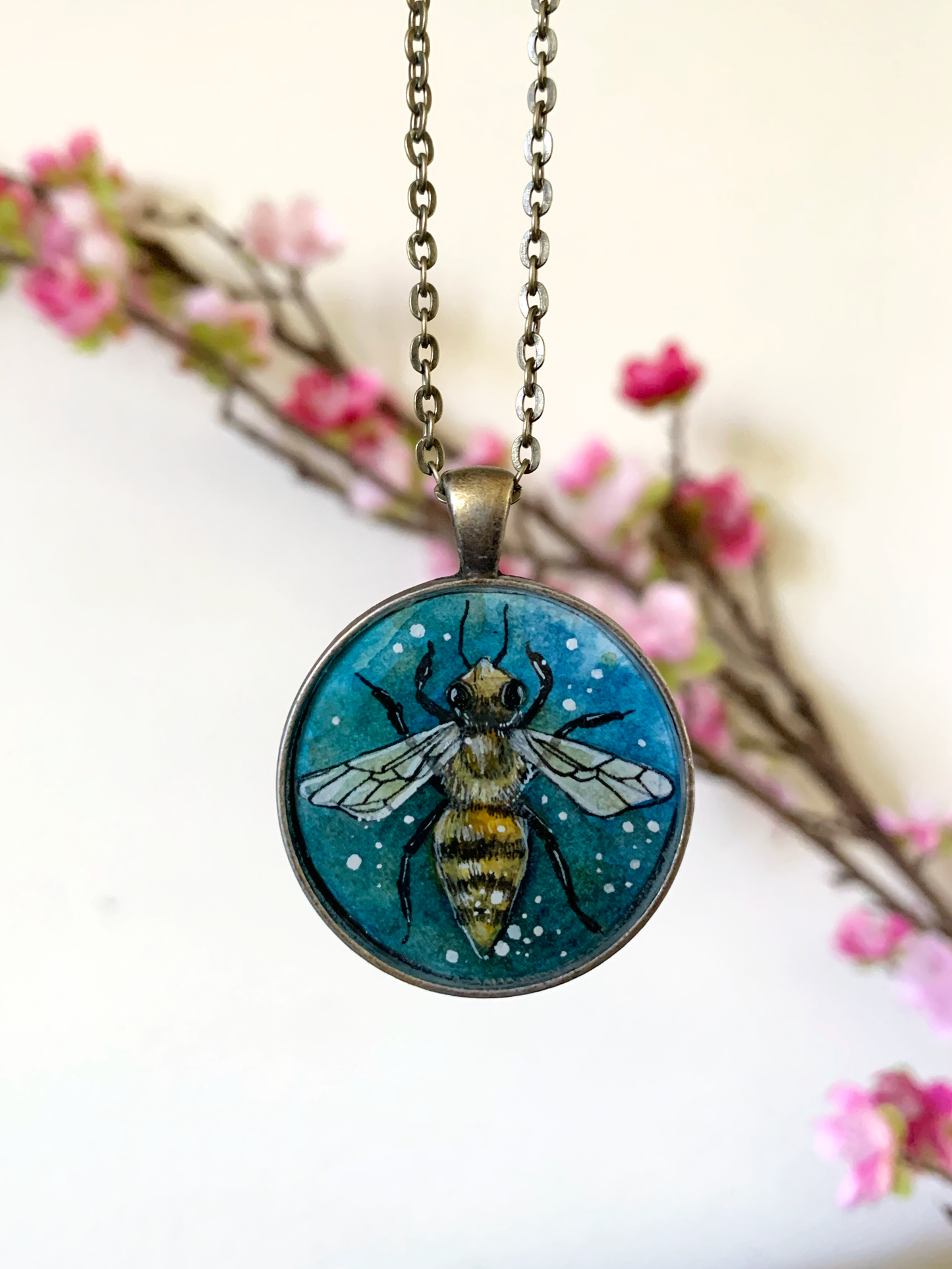 Honey bee // Hand-Painted Watercolor Pendant