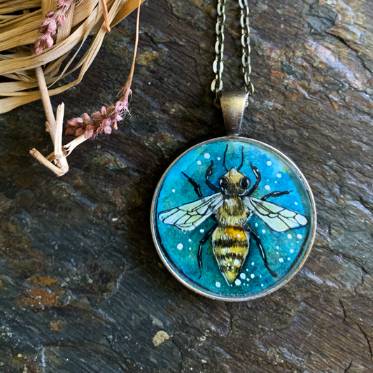 Honey bee // Hand-Painted Watercolor Pendant