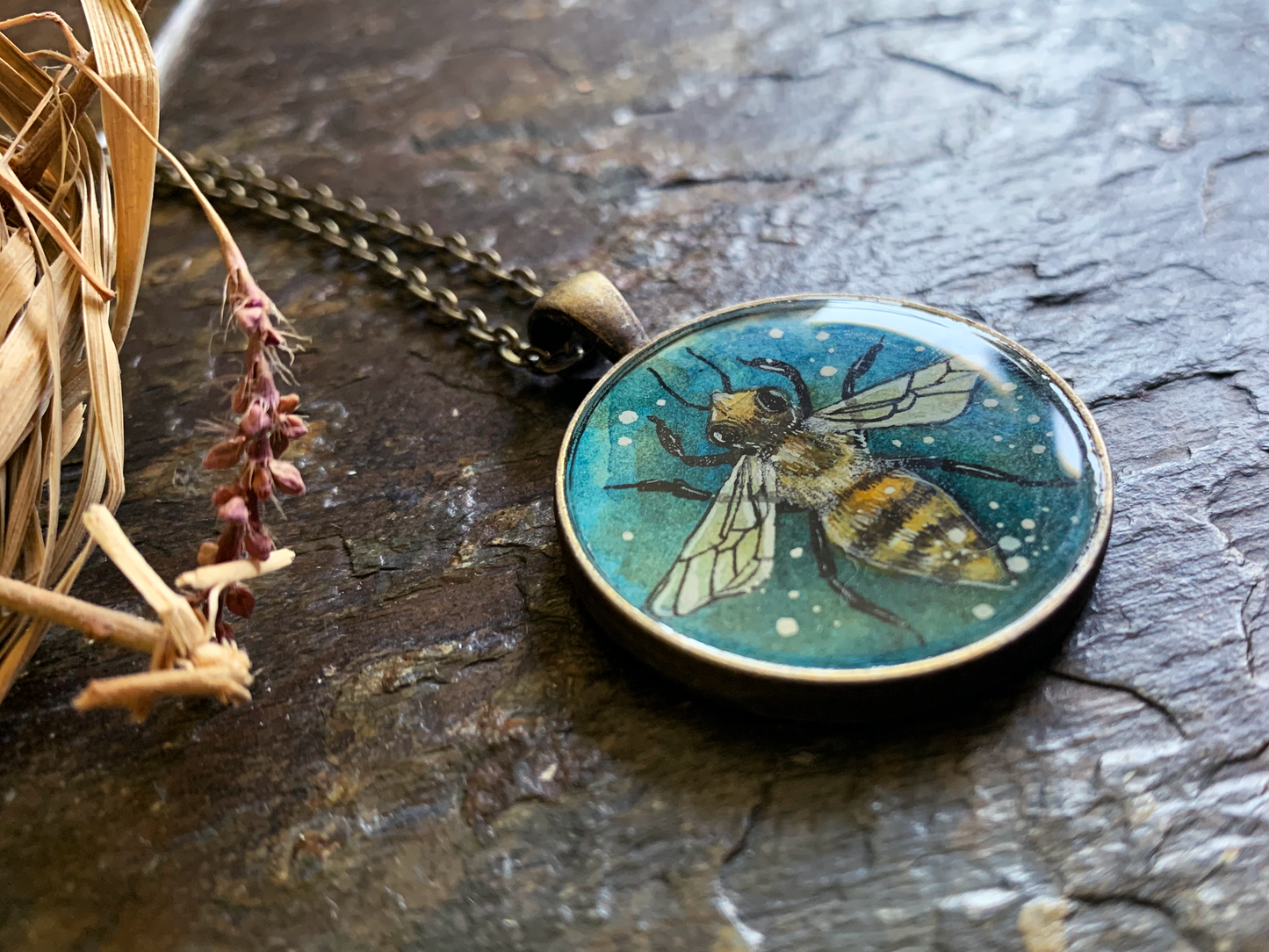 Honey bee // Hand-Painted Watercolor Pendant