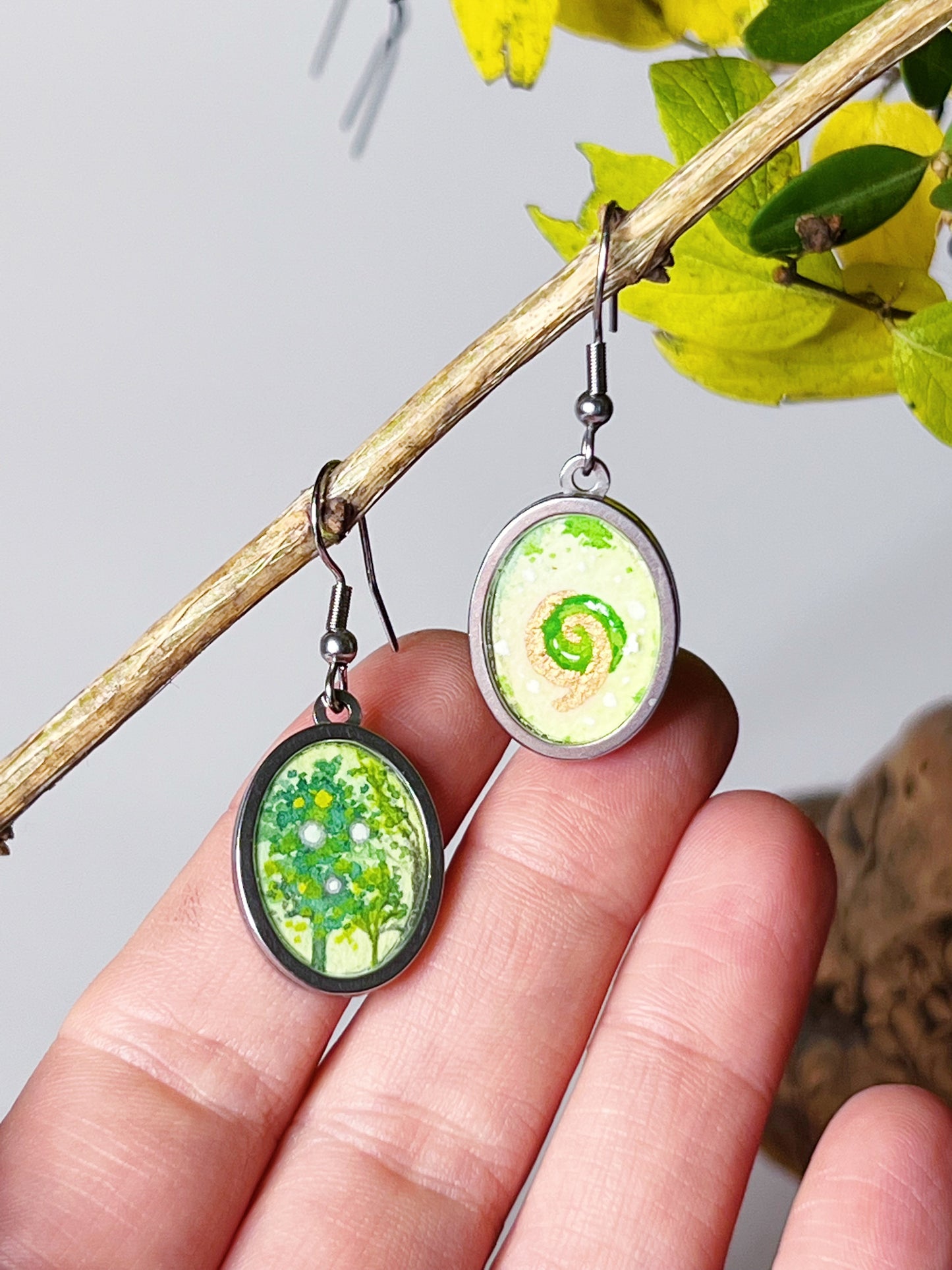 Forest Emerald // Hand-painted Watercolor earrings