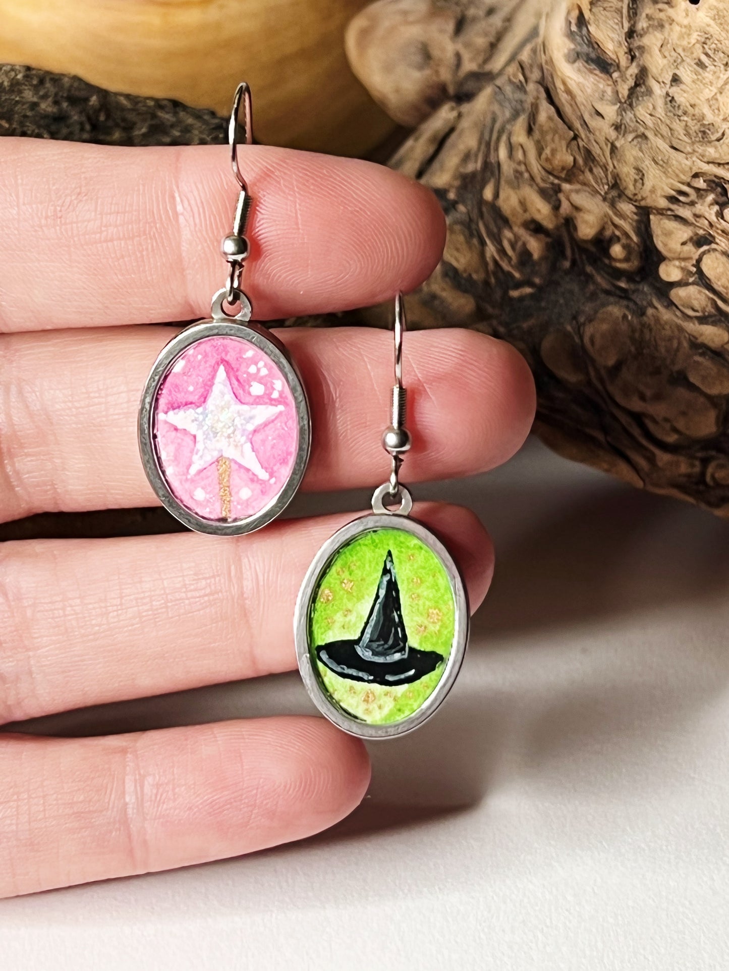 Good Witch or Bad Witch? // Hand-painted Watercolor earrings