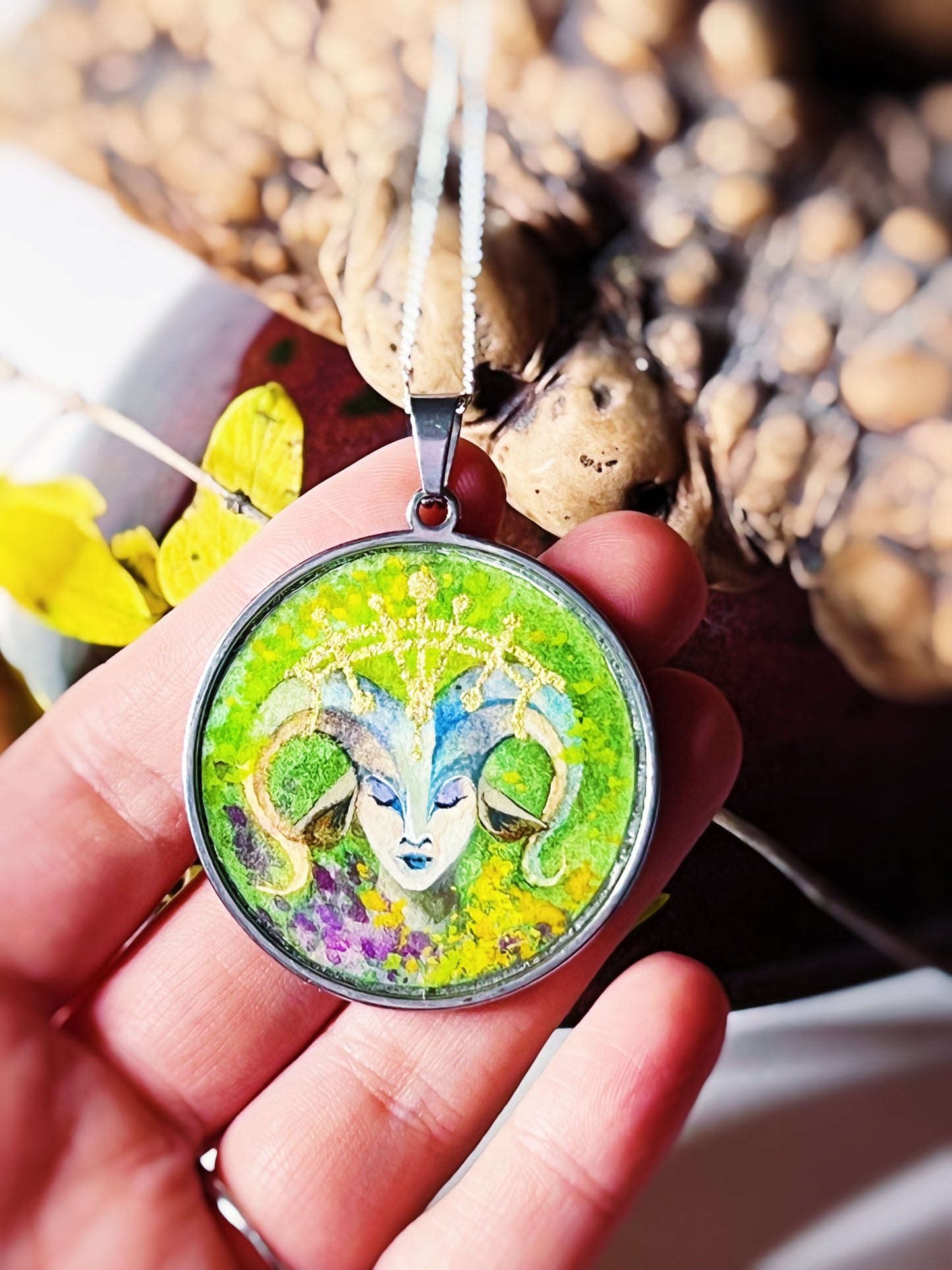 The High Priestess // Hand-painted Watercolor Pendant