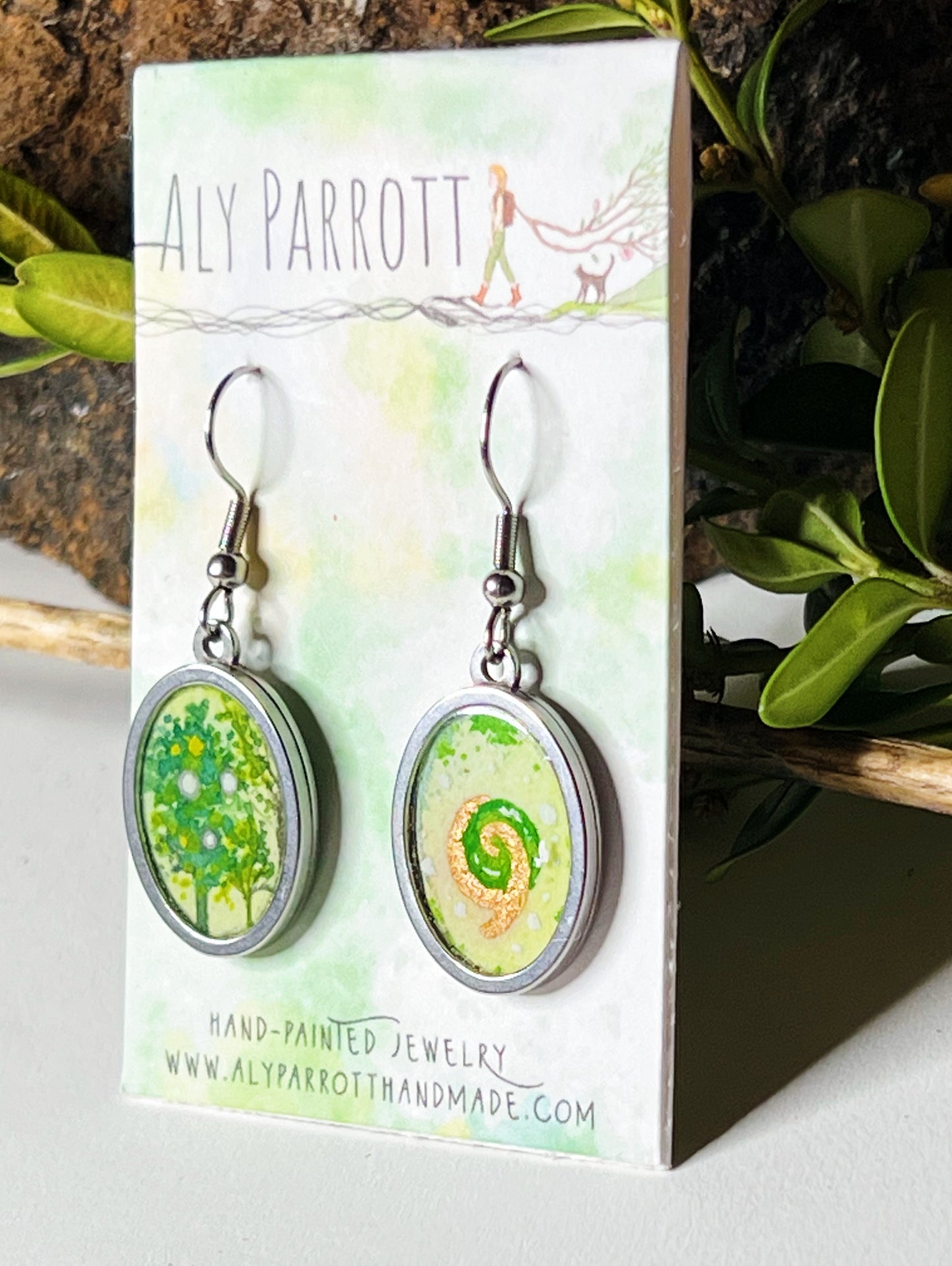 Forest Emerald // Hand-painted Watercolor earrings