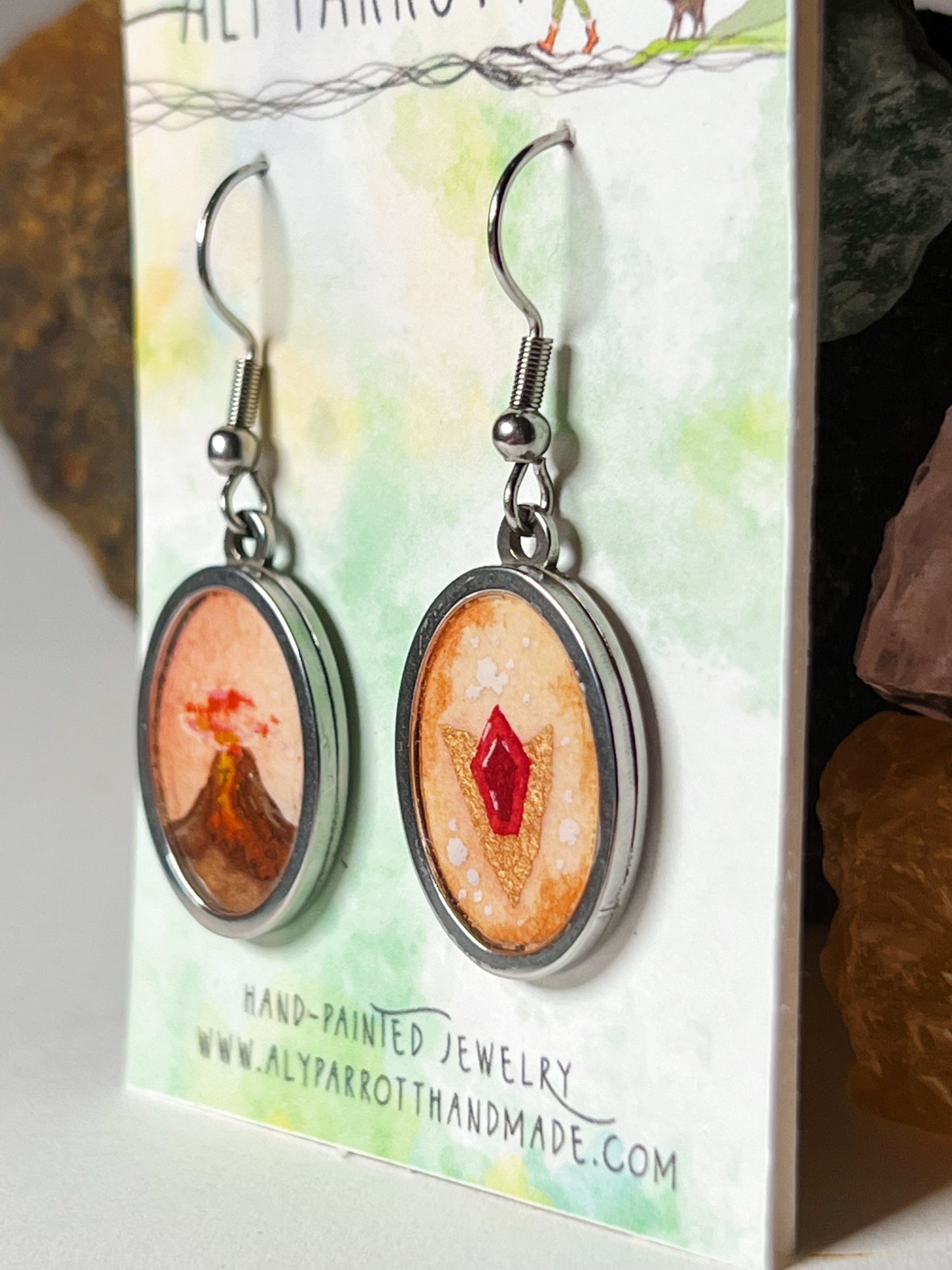 Mountain Ruby // Hand-painted Watercolor earrings